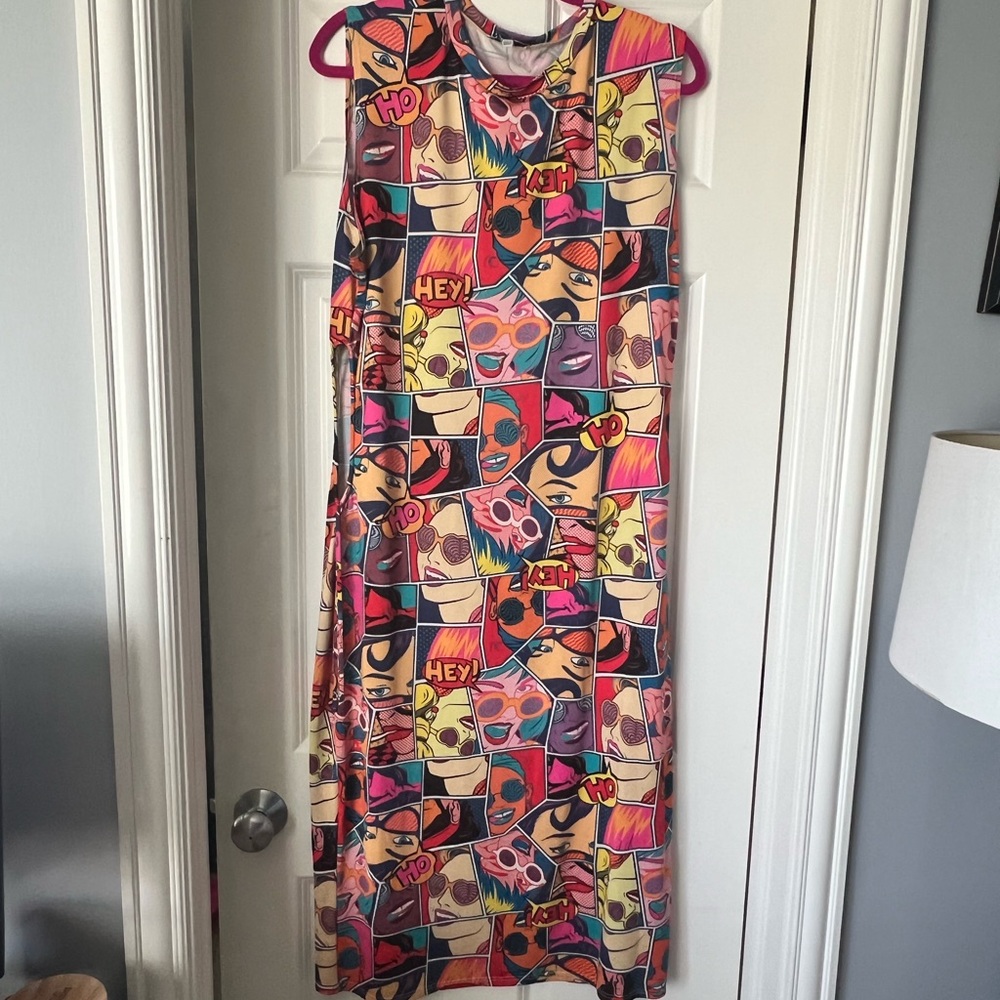 Fashion Nova Multicolor Comic Print Sleeveless Side Cut Out Dress